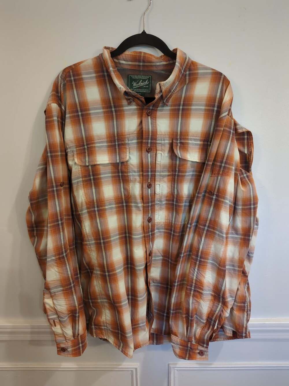 Woolrich Plaid Long Sleeve Button Down Shirt Orange Men's Size XL